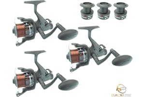 3 X Carp Pike Bait Hook Runner Reel Freespool Reel + Line & Spare Spool Hunter Pro Carp Pike Reel