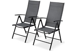 ‎LIFERUN LIFERUN Gartenstuhl Hochlehner Verstellbar, 2er Set Teslin + Alu Gartenstühle Klappbar, 7-Fach verstellbare Rückenlehne, Bis 120 kg, Balkonstuhl Campingstühle Esszimmerstuhl fur Outdoor 2pcs