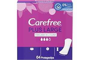 Carefree Plus Large Sin Fragancia Protegeslips (64 unidades), protegeslips transpirables y con núcleo superabsorbente sin perfumes, protege slips anchos y discretos