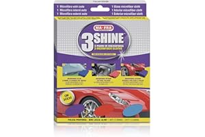 Ma-Fra, 3Shine, Tris Panni in Microfibra per Pulizia Vetri, Esterni ed Interni Auto, Multicolore