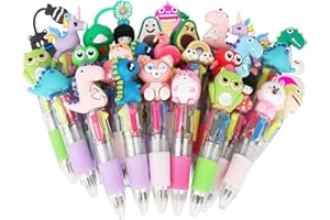 SULOLI 30pcs Stylos de Couleur Animaux pour Enfants, 4 en 1 Mignon Stylo Bille Rétractable- Fête Gadget Anniversaire Enfants Ecole Matériel Cadeau (Multicolore)