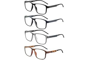JM Mens Reading Glasses with Spring Hinge, Rectangular Classic Computer Blue Light Glasses for Men 4 Packs