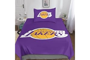 GOOSMI Los Angeles Lakers Set Di Biancheria Da Letto 3D NBA Team Logo Copripiumino Microfibre 2 Pezzi Copripiumino Con Chiusura A Cerniera E Federa Per Adulti E Bambini Single（135x200cm）