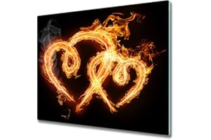 Tulup Szklana deska do krojenia 60x52cm - Płyta ochronna osłona na kuchenkę indukcyjną Szkło Hartowane - Ogniste serca