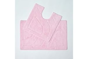 HOMESCAPES Luxury 2 Piece Cotton Bath Mat Set 50 x 80 cm and 50 x 55 cm Pink - 100% Cotton Bathroom Mat and Pedestal Mat - Machine washable Bath Rugs in First Class Quality