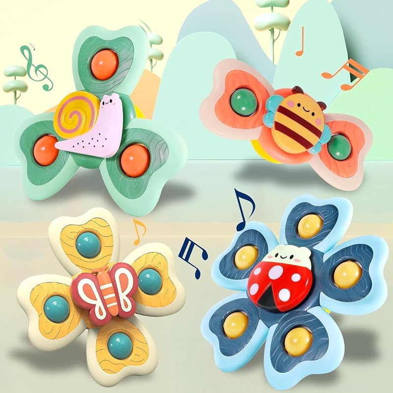 AGOVXTI 4 StĂŒck Sensorik Spielzeug fĂŒr Baby, Saugnapf Spielzeug Baby, Badewannenspielzeug ab 1 Jahr, Insektenmuster Baby Wasserspielzeug fĂŒr Kinder Toddler, Spielzeug fĂŒr Autofahrt Kinder ab 12 Monate