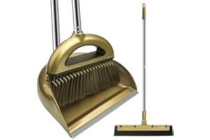 Roellgs Juego de escoba de tres piezas con peine, resistente al viento, vertical, mango largo, recogedor, combinación para limpieza del hogar