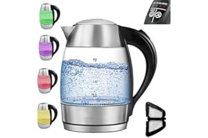 ‎LMG GERMANY Wasserkocher LED Glas mit Temperatureinstellung Premium, Edelstahl, 2200W -Mit Farbspiel und Warmhaltefunktion, 1.8L Volumen -Mit Sichtfenster, Automatische Abschaltung, 60,70,80,90,100°C