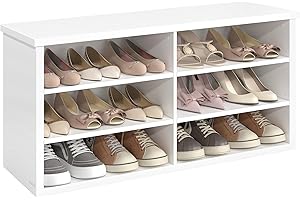 ‎VASAGLE VASAGLE Ławka na buty, ławka ze schowkiem, 6-poziomowa półka na buty, regulowane półki, do salonu i przedpokoju, 29,5 x 100 x 50 cm, kolor Cloud White LSB036W01
