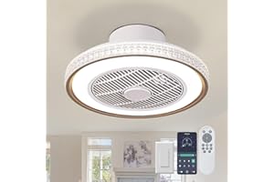 LOKUNM Reversible Ceiling Fans with Lights 16 Inch Crystal Flush Mount Ceiling Fans with Remote 6 Speeds Low Profile Ceiling Fan with Lights 3 Colour Temperature Dimmable Small Bedroom Ceiling Fan