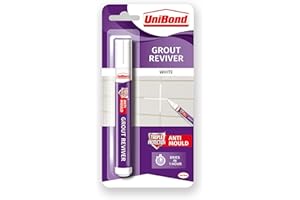 Unibond Grout Reviver Pen, White Grout Pen for Bathroom Grout Joints, Easy to Use Tile Grout Pen, Whitener for Restoring Discoloured & Faded Joints, 1x7ml