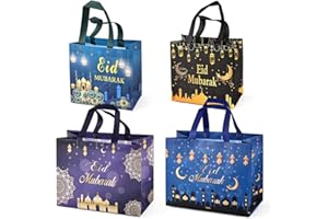 PARSUP 4PCS Eid Mubarak Reusable Gift Bags, Assorted Szies Treat Bags with Handles, Eid Mubarak Party Bags, Multifunctional Non-Woven Eid Bags for Gifts Wrapping, Eid Party Supplies