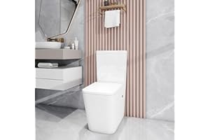 Robanmoa Rimless Close Coupled Toilet WC Back to Wall Comfort Height Toilets White Ceramic WC Pan with Quick Release Soft Close Seat & Cistern Modern Square Bathroom Toilet