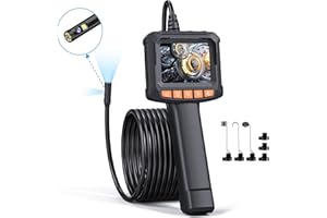 Dual Lens Endoskopkamera, QIMIC Endoskop-Kamera mit Licht Handy, 1080P HD Kanalkamera Rohrkamera mit 8+1 LEDs, 2.4" IPS Bildschirm IP67 Wasserdichter, Halbstarres Kabel 16.4FT, 2600mAh Akku