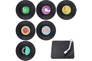 BEEK 4EJS1Z 6 Retro decoración Vinilo, Bebidas, manteles Individuales, Antideslizantes, aislados, para el hogar, Posavasos de Disco de Cerveza para cafeterías, Acrylic, Negro