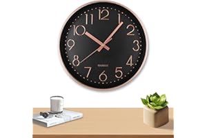 ‎MEZZAR Mezzar Wanduhr, Groß 30cm Wanduhren Lautlos Moderne Uhr für Wohnzimmer, Küche oder Kinderzimmer, Rund Wanduhr Ohne Tickgeräusche (Schwarz)