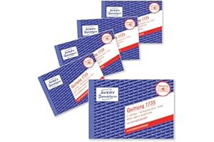AVERY Zweckform 1735-5 blok pokwitowań (A6 poprzeczny, 2 x 40 arkuszy, samokopiujący, odporny na sfałszowanie dokumentów, dla kwot powyżej 250 € z oddzielnym podatkiem VAT, dla DE/AT) 5 sztuk,