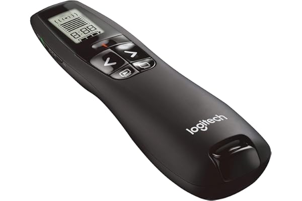 Logitech R700 Télécommande de Présentation, 2,4 GHz avec Nano-Récepteur USB, Pointeur Laser Rouge, Commandes de Diaporama, Portée de 30M, Ecran LCD, 6 Boutons, Compatible avec PC - Noir