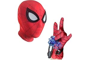 ORIGINAL CUP Maschera Spider Rossa & Guanto Lanciaragnatele per Bambini | Maschera Ragno Ultra-Realistica in Lycra | Lanciatore con 3 Freccette a Ventosa | Travestimento Bambino Taglia Unica | Original Corner®