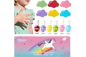 Aieenjor Kinder-nagellack Set, Nagellack Kinder ab 2 3 4 5 Jahre Mädchen Ungiftig, Abziehbar Wasserbasis Kinde Mädchen Geschenk Kit- 6 Farben Regenbogen Party Favors