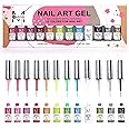 Gel Polish Nail Art Gel Liner Set-12 Colors Pastel Gel Art Paint for Swirl Nails Built Thin Nail Art Brush in Bottle Gel Pen Soak Off Led Lamp Nail Art Gel