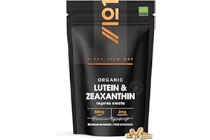 Organic Lutein & Zeaxanthin – 50mg Lutein & 3mg Zeaxanthin from Organic Marigold Flower Extract – 90 Vegan Capsules – Resealable and Recyclable Pouch by Alpha01