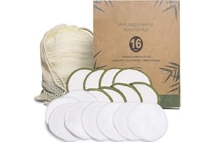 UNIMEIX Reusable Make Up Remover Pads 16 Bamboo Removal Pads 3 Layers Laundry Bag Washable Eco-friendly Natural Bamboo Cotton Rounds For All Skin Types Face Cleaner Eye Make Up Remover Pads Zero Waste Makeup
