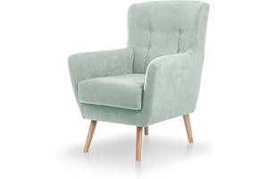 SUEÑOS ZZZ SUENOSZZZ-ESPECIALISTAS DEL DESCANSO Butaca nórdica Izan de una Plaza, sillón tapizado en Tela Antimanchas Color Verde Agua