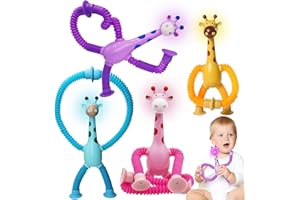 EHIOG 4 Pcs Telescopic Suction Cup Giraffe Toy,Giraffe Telescopic Toy,Stretchy Telescopic Tube Shape Changing Toy,Giraffe Educational Stress Relief Fidget Toy,Funny Gift for Kids & Children