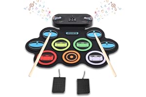 Yapasopu batterie electronique enfant Batterie Électronique E-Drum Kit avec 9 pads,MIDI, 2 haut-parleurs stéréo,Batterie rechargeable 1200 mAh Portable instrument de musique pour enfants et débutants