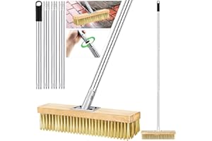 TZEKING Escoba de Alambre con Mango 150cm,Escoba Exterior con Mango,Cepillo de Alambre para Escoba,Escoba Jardin de Cerdas Metálicas Duras,Malas Hierbas y Manchas Difíciles,para Jardín Patio Terraza
