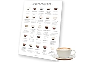 ‎KYONANO KYONANO Barista Zubehör - Magnetischer Spickzettel Deutsch für 25 Kaffeerezepten - 21X32cm Coffee Guide Poster Kühlschrank - Kaffee Zubehör, Espresso Zubehör, Kaffee Küchenbild, coffee Ecke Deko