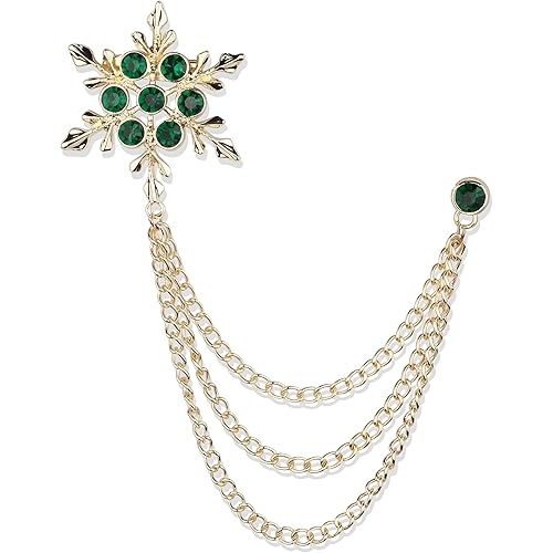 Panjatan Stone Studded Snow Flake Design with Golden Chain Pin Brooch for Men