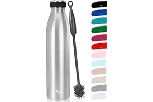 Milu - Thermo in acciaio inox da 350/500/750/1000ml/1,5L borraccia termica, a prova di perdite, a doppia parete, adatta per bevande gassate, con spazzola per la pulizia (Acciaio inox, 1,5L)