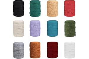 DXRPO Corde Macramé 3 mm x 30 m, Lot de 12 Fils de Coton Macrame Corde de 4-Ply Naturel Coton,pour Rideau Macramé, Artisanat, Plante, Décoration Bohème