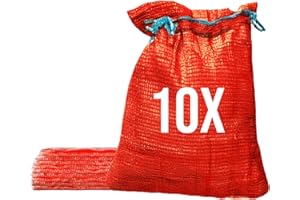 Bazko 10 Stück Raschelsäcke 42x60 cm 15 kg | rot | Netzsäcke mit Zugband | Kartoffelsack Zwiebelsäcke, Netzsack Brennholz Kaminholzsäcke