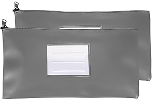 PATIKIL 11x6 Inch Money Bags with Zipper, 2Pcs PU Leather Cash Deposit Bank Pouch Envelopes Check Wallet for Coin Cosmetics Invioce Bill, Dark Gray