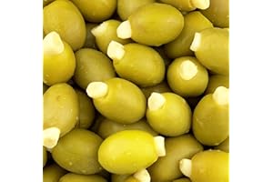 DELI MED Green Olives Stuffed with Garlic Net Wt 1.5 KG (800 Gr DWT) - Freshly Made in Britain
