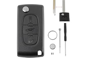 GLOUVDEYZ CE0536 3 Tasten Auto Schlüssel Gehäuse Für Peugeot 407 307 308 207 CC SW mit HU83 Klinge und Batterie CR1620 Pin-Entfernungswerkzeug Schraubendreher Schlüsselring