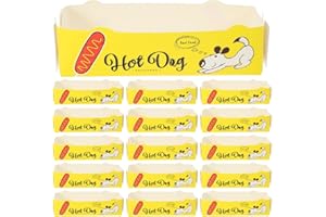 Amosfun 50pcs Hot Dog Trays Paper Food Serving Tray Snack Containers Box Disposable Cute Hot Dog Fries Chicken Box Foldable Coating Snack Package Box for Holiday Party