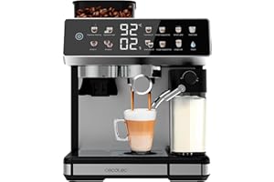 Cecotec Macchina da Caffè Espresso Barista Power Espresso 20 Barista Grind & Latte. 1350W, 20 Bar, Macinino Conico, Serbatoio Acqua 2.6L, 100g Caffè e 500ml Latte, Schermo Tattile, Autopulizia