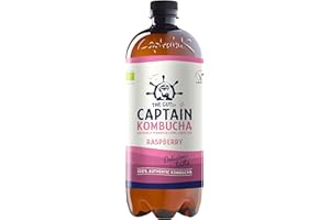 Captain Kombucha – Bebida Probiótica Naturalmente Fermentada, Sin Aditivos ni Conservantes, Sin Colorantes ni Sabores Artificiales, Sin Pasteurizar, Vegan - 6 x 1000ml (Raspberry)