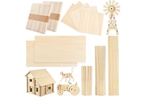 DOITEM 217 PCS Natural Wood Craft Lollipop Sticks Dowel Rods Balsa Wood Sheets Smooth Popsicle Art Stick Square Dowel Sticks Perfect for Craft Items