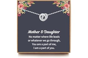 JOSYANDLOVE Mom Gifts, Daughter Necklace from Mum, Sterling Silver 2 Interlocking Circles Necklaces for Women, Mum Birthday Gifts, Mothers Day Jewelry Christmas Gifts