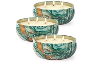 KERCAMKEL Citronella Candles Outdoor Large - 3 x 14 oz 3-Wick Camping Candle Burns up to 270 Hours Natural Soy Wax Lemograss Candle for Outdoor Garden Balcony Patio Summer