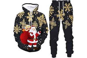 PDAKIEYXND Weihnachts Jogginganzug Herren Set Winter Weihnachtsanzug - Zweiteiler mit Kordelzug Xmas Trainingsanzug Lounge Set Sport Outfit Casual Hausanzug