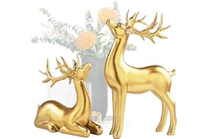 Tuzsocr 2Stück Elch Deko| Groß 25cm Figuren Aus Kunstharz Hirsch,Geliebt Statuen, Harz Ornamente Statue, Resin Sculptures Collectible Für Weihnachten, Dekofiguren Für Liebhaber (Gold)