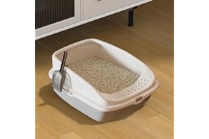 VIVO TECHNOLOGIES Cat Litter Tray Box, Litter Box, Plastic Cat Open Top Litter Tray with Free Scoop Kitten Detachable Rim Easy Cleaning,49 x 38 x 23cm (Grey)