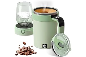 Otufan Tazza Automescolante Da 380 Ml, Con Coperchio E Display Lcd Touch Della Temperatura, Tazza Caffe per Agitazione Automatica, 304 Acciaio Inox, Per Caffè, Latte Di Soia, Cioccolata Calda (Verde)