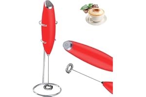 PLASTIFIC Mini mousseur à lait électrique portable avec base pour cafetière, batteur à œufs pour chocolat, cappuccino, frappe, mélangeur portable (rouge)